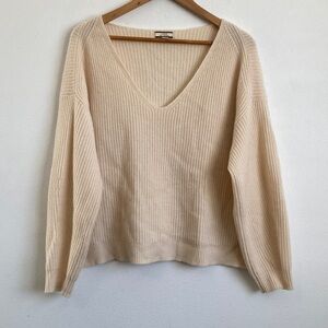 J. Crew Ribbed cashmere oversized V-neck sweater Medium Ivory